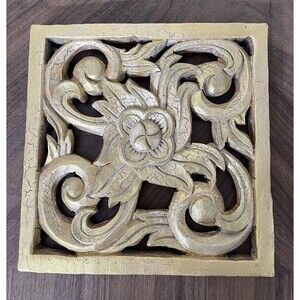 Hand-Carved Floral Scroll Hollywood Regency Gold Wood Wall Gallery Decor